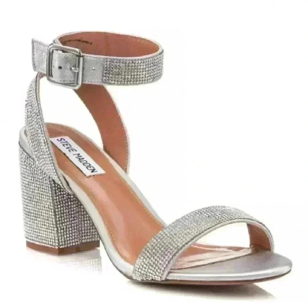 Steve Madden Silver Block Heel Sandals